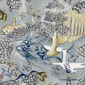 Zoffany - Verdure Lead Blue Cotswolds Manor Wallpaper Rabatter