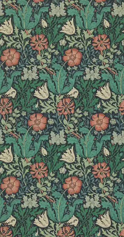 Fynd Morris & Co - Compton Indigo/Russet Morris and Friends Wallpa